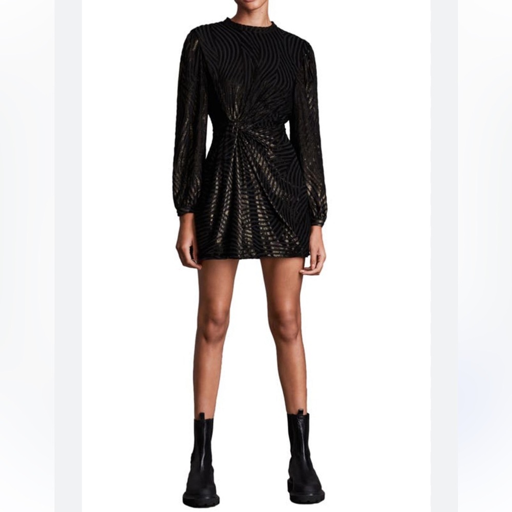 AllSaints Jemima Shimmer Stripe Mini Dress in Black Size 4 - Picture 4 of 10